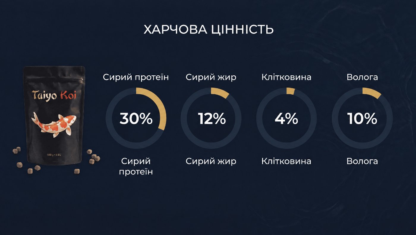 Всесезонний корм для коропів кої Taiyo Koi: здоровий ріст і яскраві кої цілий рік